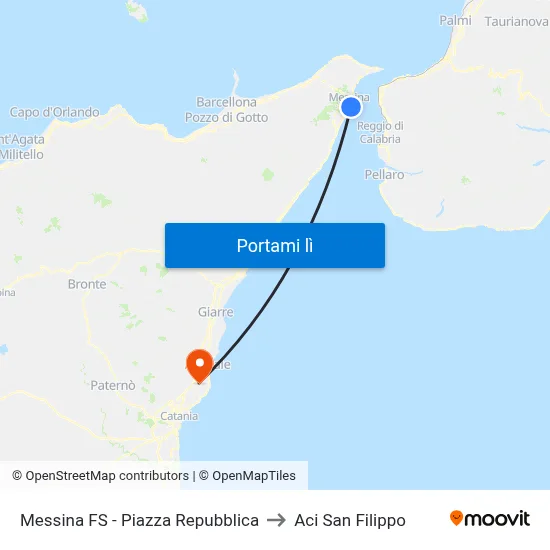 Messina FS - Piazza Repubblica to Aci San Filippo map
