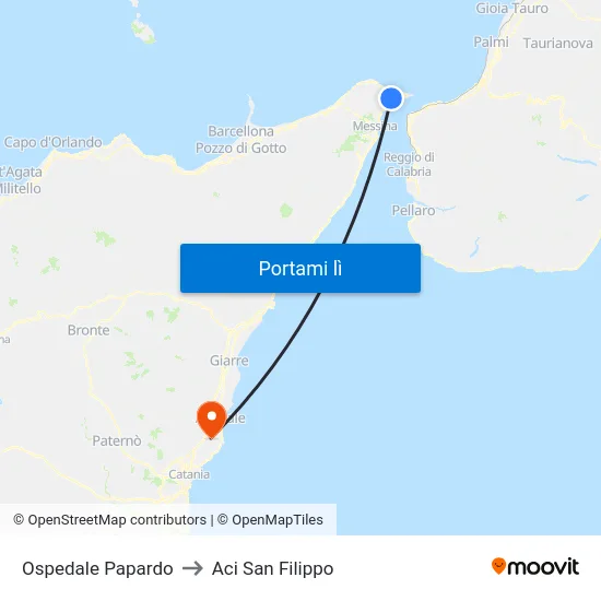 Ospedale Papardo to Aci San Filippo map