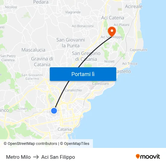 Metro Milo to Aci San Filippo map