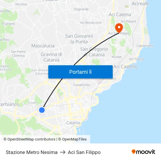 Stazione Metro Nesima to Aci San Filippo map