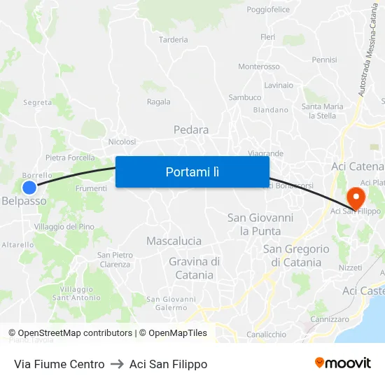 Via Fiume Centro to Aci San Filippo map