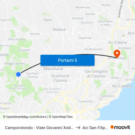 Camporotondo - Viale Giovanni Xxiii, 33 to Aci San Filippo map