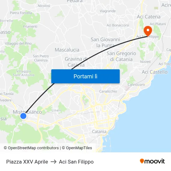 Piazza XXV Aprile to Aci San Filippo map