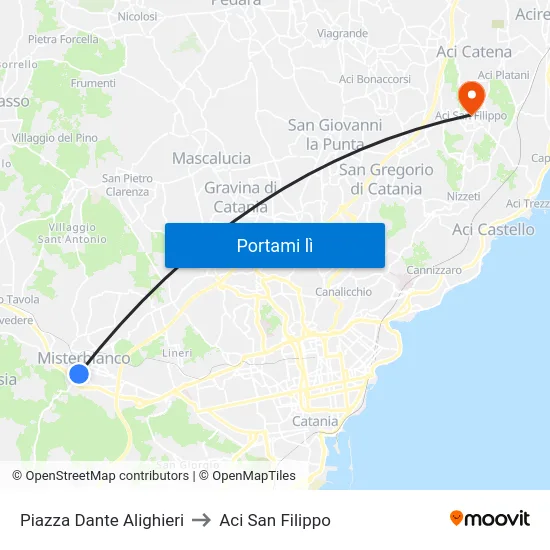 Piazza Dante Alighieri to Aci San Filippo map