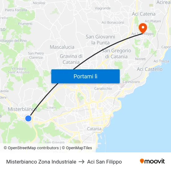 Misterbianco Zona Industriale to Aci San Filippo map