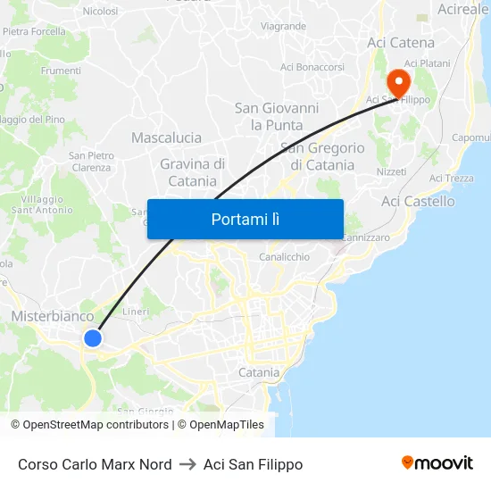 Corso Carlo Marx Nord to Aci San Filippo map
