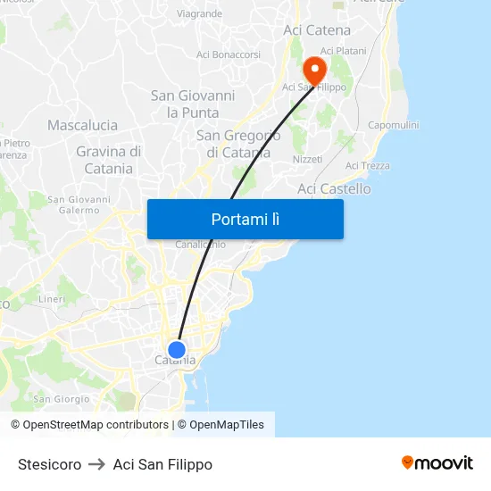 Stesicoro to Aci San Filippo map