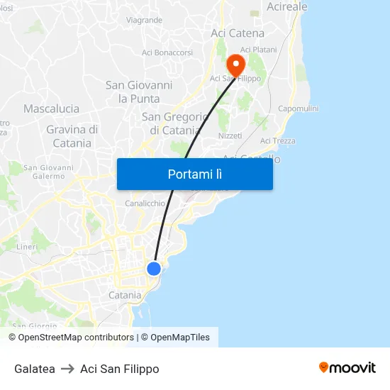 Galatea to Aci San Filippo map
