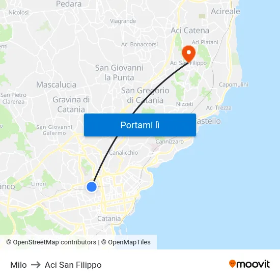 Milo to Aci San Filippo map