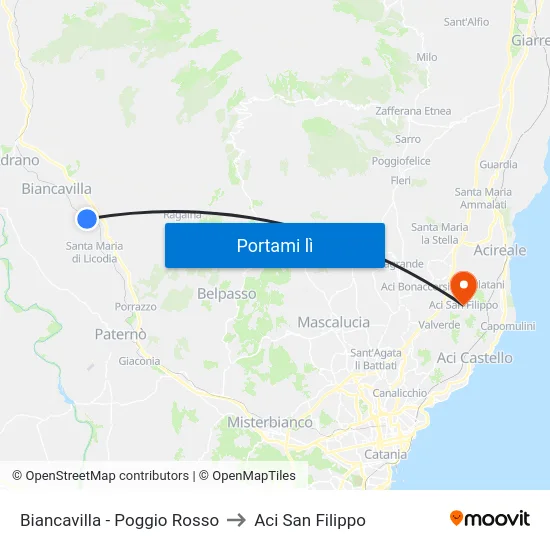 Biancavilla - Poggio Rosso to Aci San Filippo map