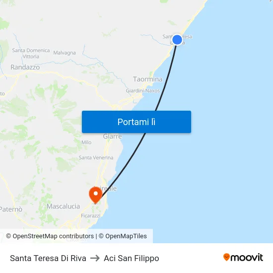 Santa Teresa Di Riva to Aci San Filippo map