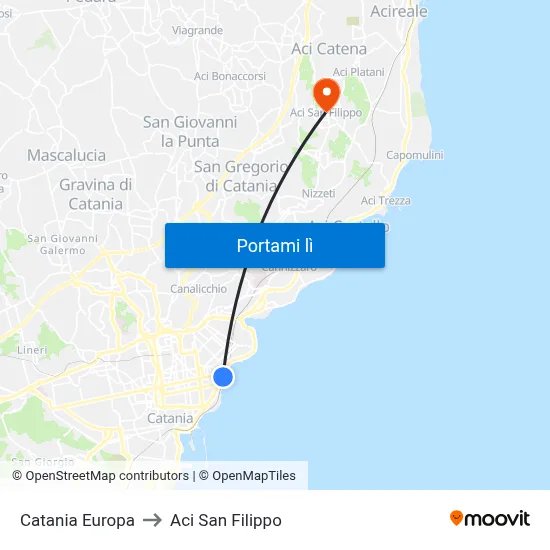 Catania Europa to Aci San Filippo map