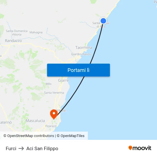 Furci to Aci San Filippo map