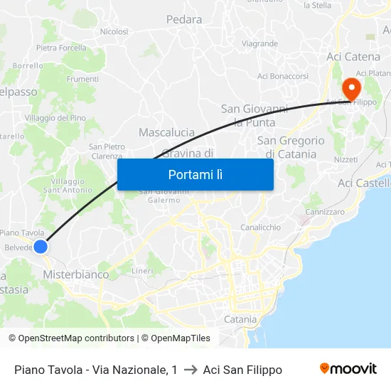 Piano Tavola - Via Nazionale, 1 to Aci San Filippo map