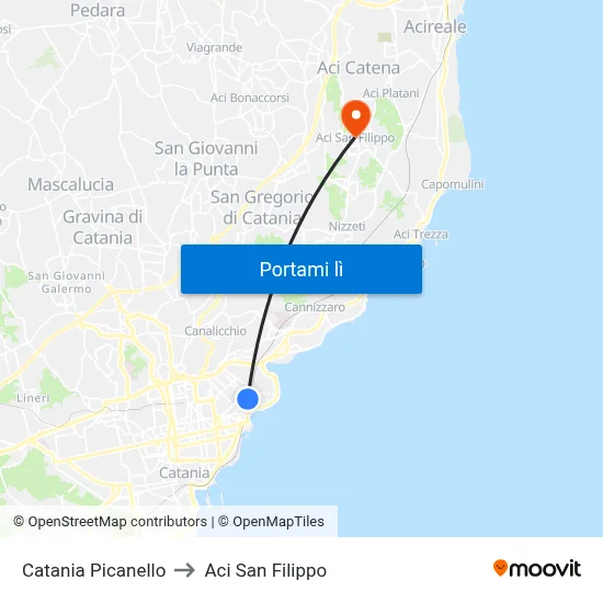 Catania Picanello to Aci San Filippo map