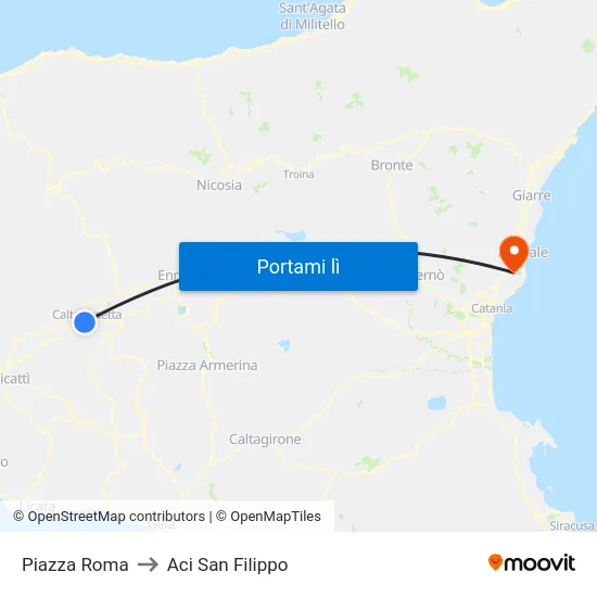Piazza Roma to Aci San Filippo map