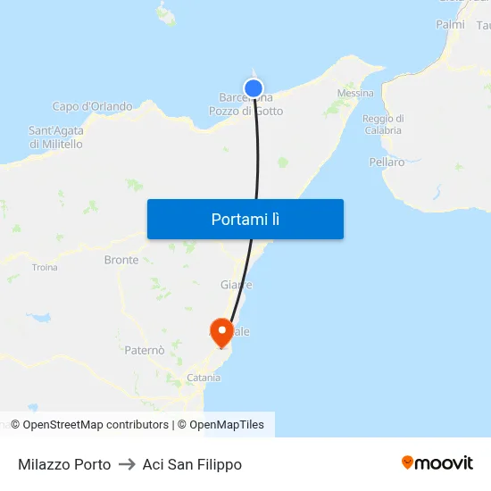 Milazzo Porto to Aci San Filippo map