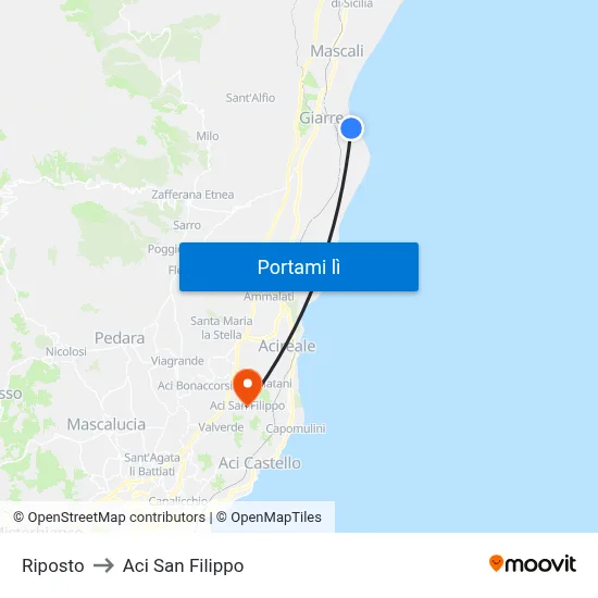 Riposto to Aci San Filippo map