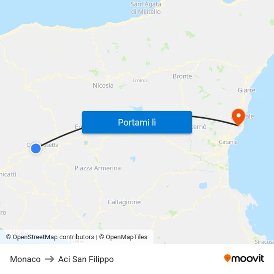 Monaco to Aci San Filippo map