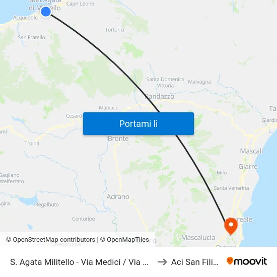 S. Agata Militello - Via Medici / Via Cairoli to Aci San Filippo map