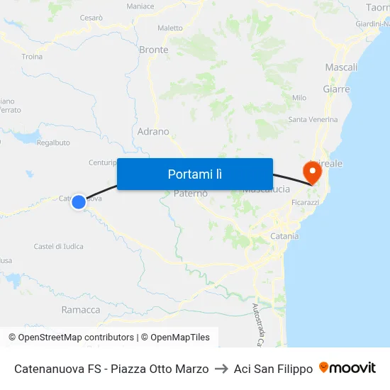 Catenanuova FS - Piazza Otto Marzo to Aci San Filippo map