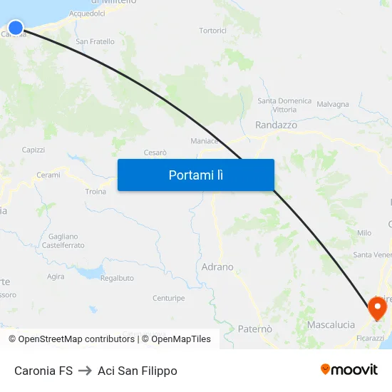 Caronia FS to Aci San Filippo map