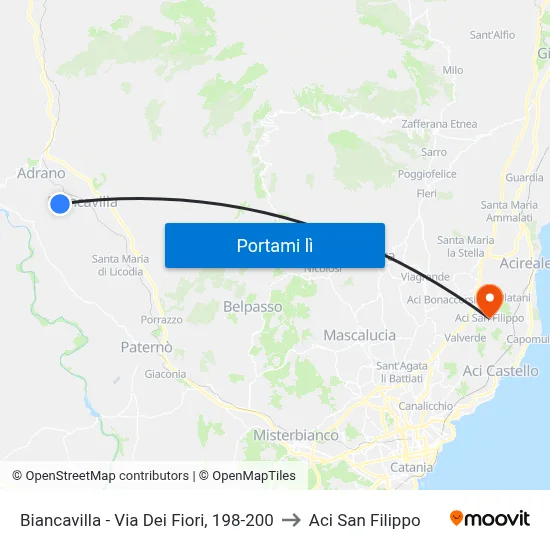 Biancavilla - Via Dei Fiori, 198-200 to Aci San Filippo map