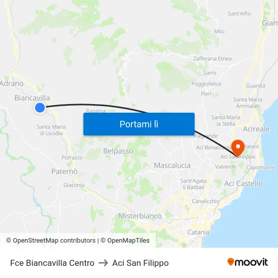 Fce Biancavilla Centro to Aci San Filippo map