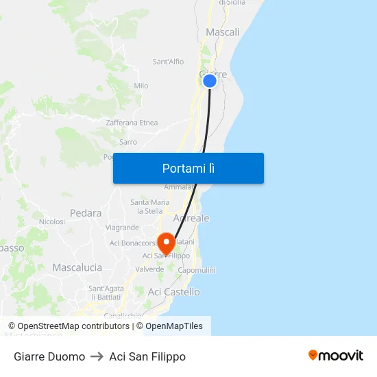 Giarre Duomo to Aci San Filippo map