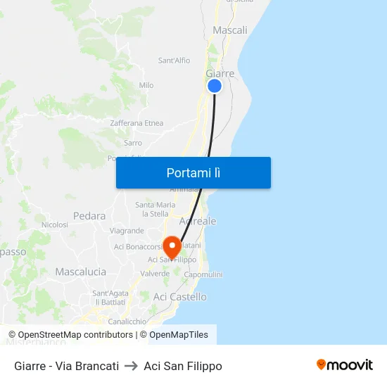 Giarre - Via Brancati to Aci San Filippo map