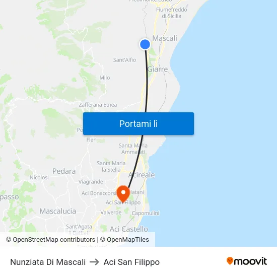 Nunziata Di Mascali to Aci San Filippo map