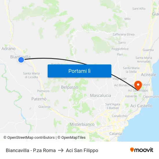 Biancavilla - P.za Roma to Aci San Filippo map