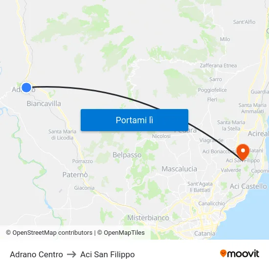 Adrano Centro to Aci San Filippo map
