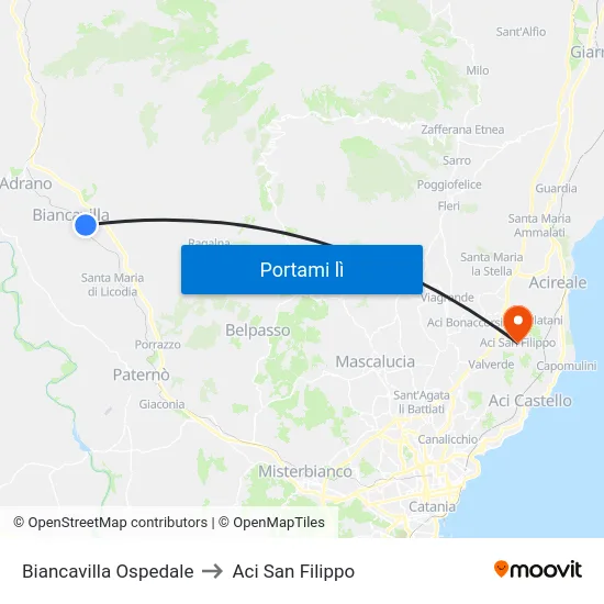 Biancavilla Ospedale to Aci San Filippo map