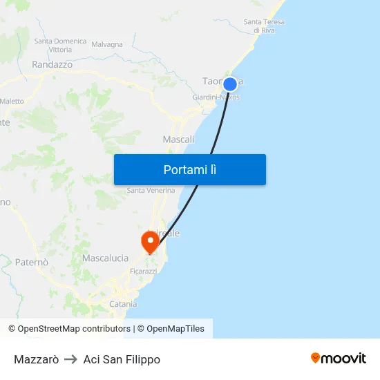 Mazzarò to Aci San Filippo map