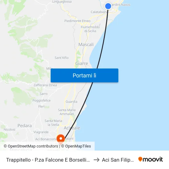 Trappitello - P.za Falcone E Borsellino to Aci San Filippo map