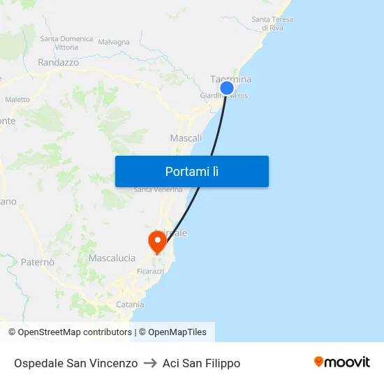Ospedale San Vincenzo to Aci San Filippo map