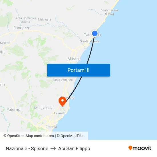 Nazionale - Spisone to Aci San Filippo map