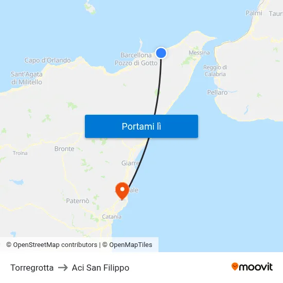 Torregrotta to Aci San Filippo map