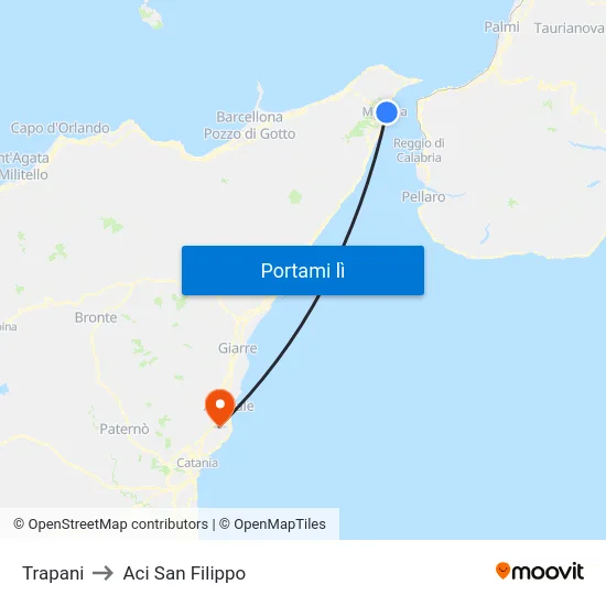 Trapani to Aci San Filippo map