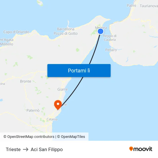 Trieste to Aci San Filippo map