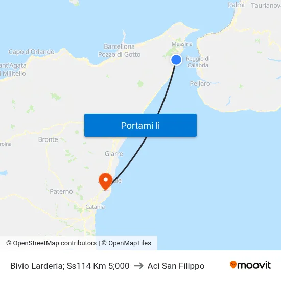 Bivio Larderia; Ss114 Km 5;000 to Aci San Filippo map