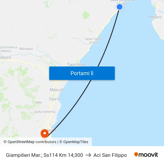 Giampilieri Mar.; Ss114 Km 14;300 to Aci San Filippo map