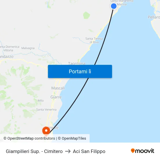 Giampilieri Sup. - Cimitero to Aci San Filippo map