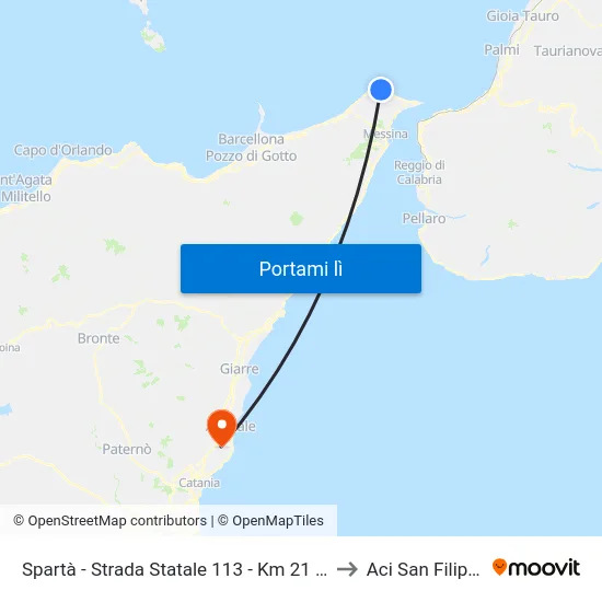 Spartà - Strada Statale 113 - Km 21 -30 to Aci San Filippo map