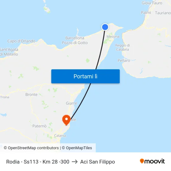 Rodia - Ss113 - Km 28 -300 to Aci San Filippo map