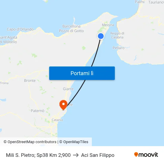 Mili S. Pietro; Sp38 Km 2;900 to Aci San Filippo map