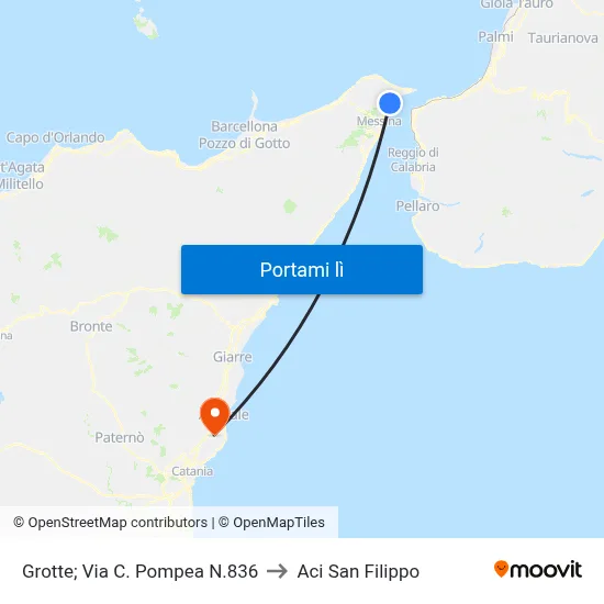 Grotte; Via C. Pompea N.836 to Aci San Filippo map