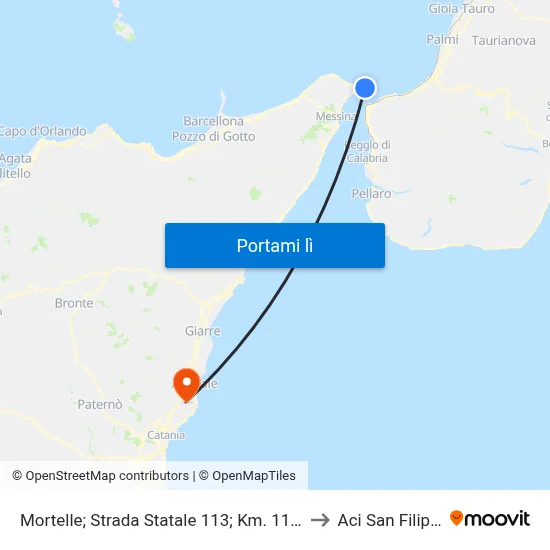 Mortelle; Strada Statale 113; Km. 11;200 to Aci San Filippo map