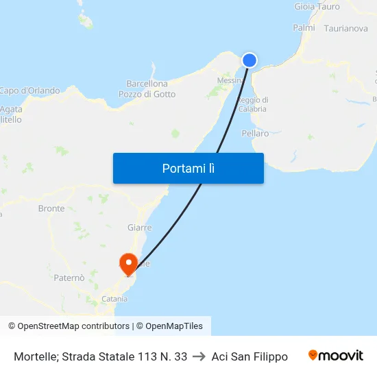 Mortelle; Strada Statale 113 N. 33 to Aci San Filippo map